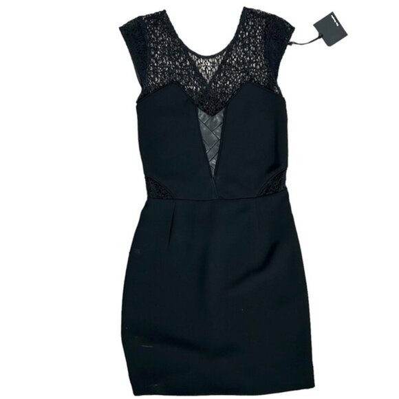 The Kooples Robe Lace & Leather Mini Dress Crepe Cap sleeve Black Size XS - Picture 2 of 16
